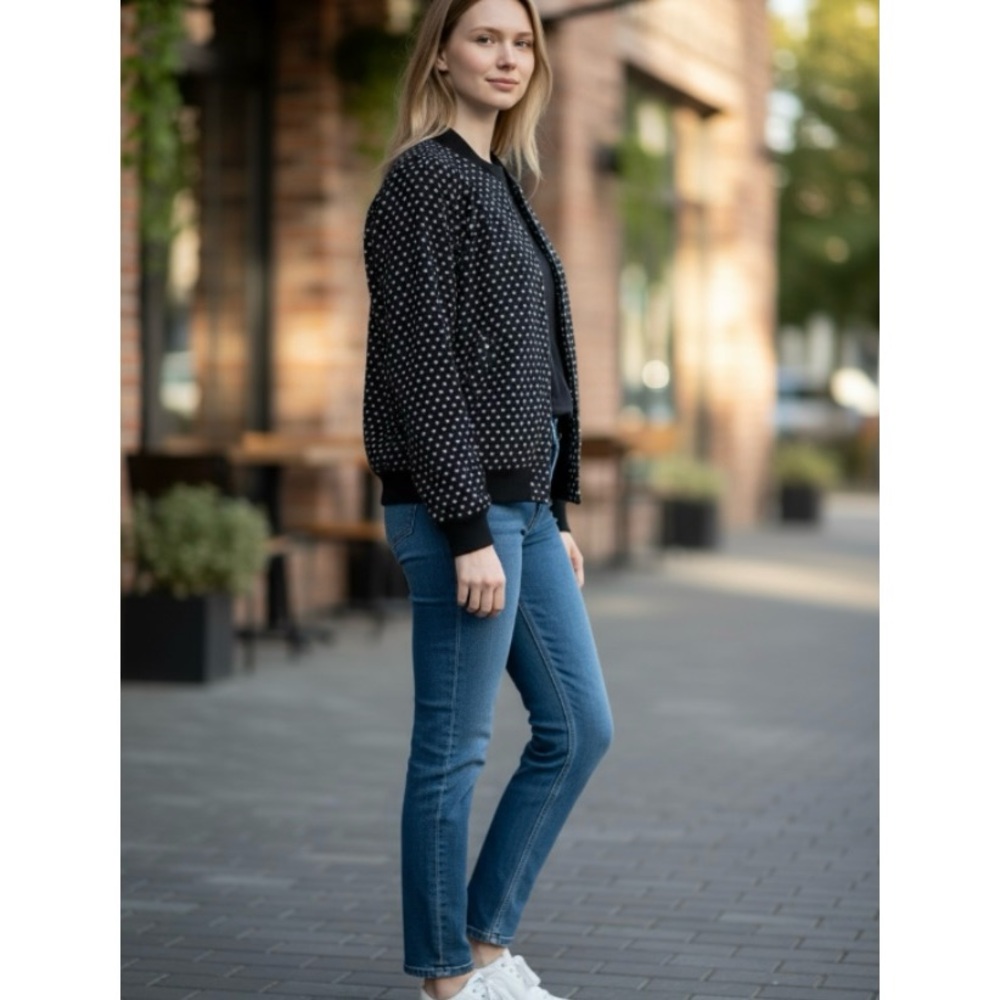 MICHAEL MICHAEL KORS Black White Polka Dot Bomber Jacket - Picture 5 of 16